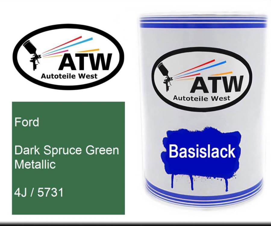 Ford, Dark Spruce Green Metallic, 4J / 5731: 500ml Lackdose, von ATW Autoteile West.